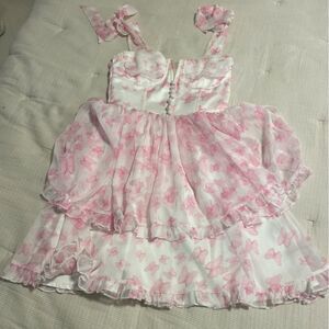 Forever Unique pink butterfly, chiffon corset dress, size 2